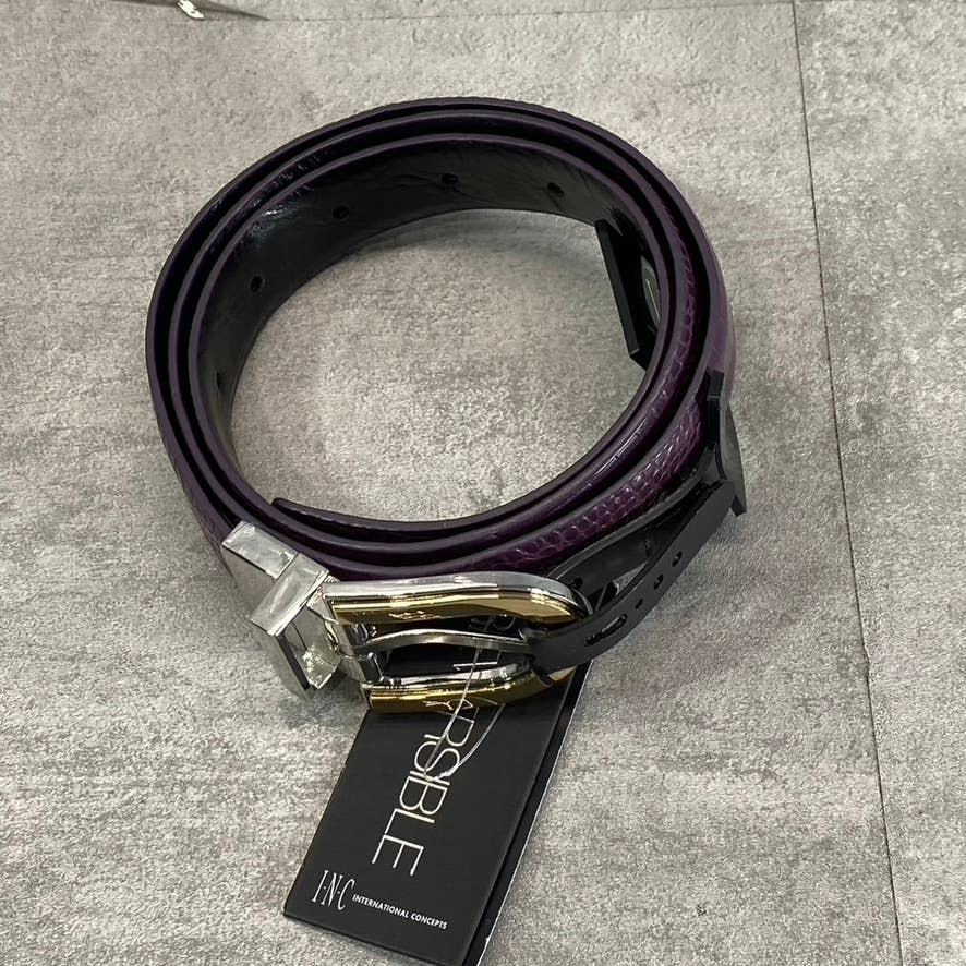 INC INTERNATIONAL CONCEPTS Women's Black/Purple Embossed-Solid Reversible Belt