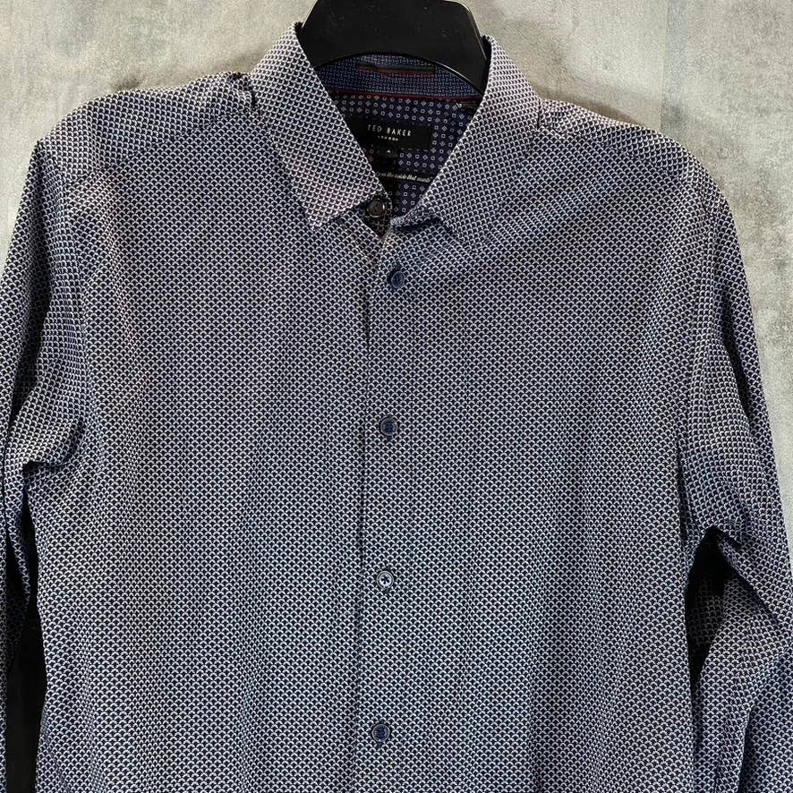 TED BAKER LONDON Men's Navy Printed Point-Collar Long-Sleeve Button-Up Shirt SZ4