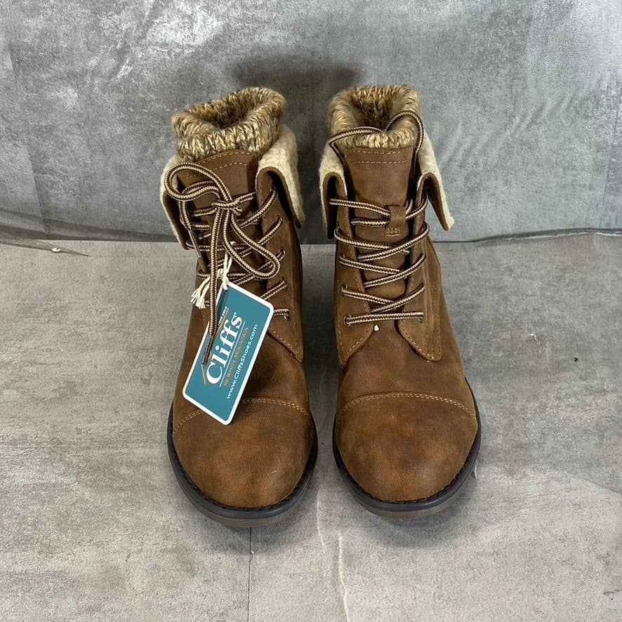 CLIFFS By White Mountain Tobacco Duena Faux-Fur Lace-Up Hiker Boots SZ 6.5