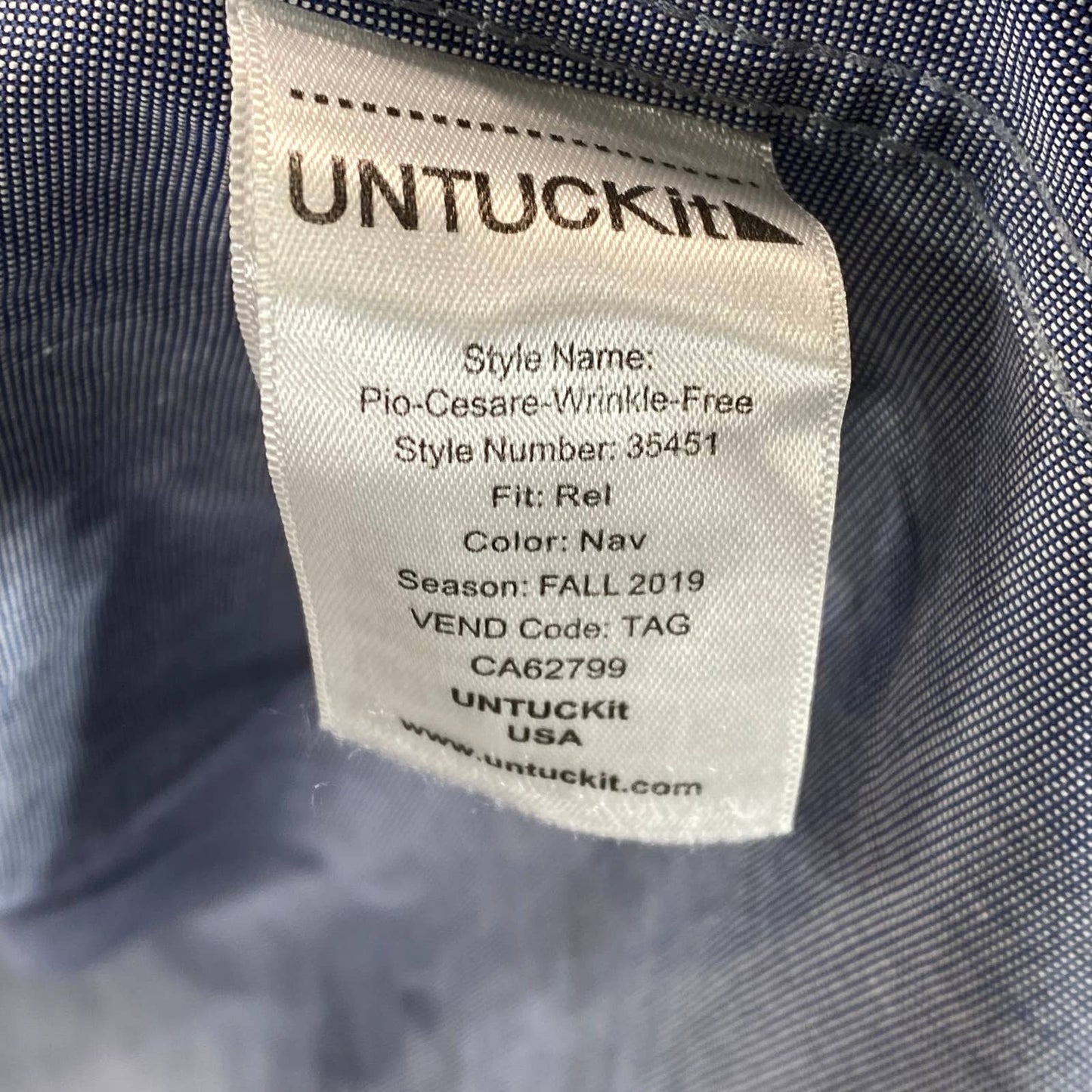 UNTUCKIT Men's Navy Relaxed-Fit Oroville Button-Up Long-Sleeve Shirt L