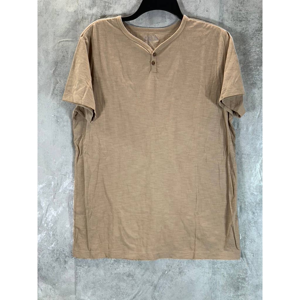 KATIN USA Men's Tan Folk 2-Button Henley Short-Sleeve Shirt SZ M