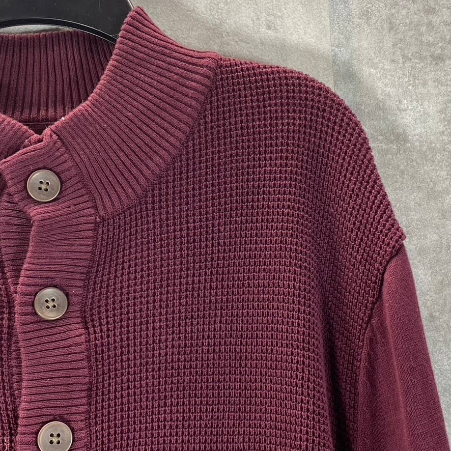 CLUB ROOM Men's Red Plum Button Mock Neck Pullover Sweater SZ S