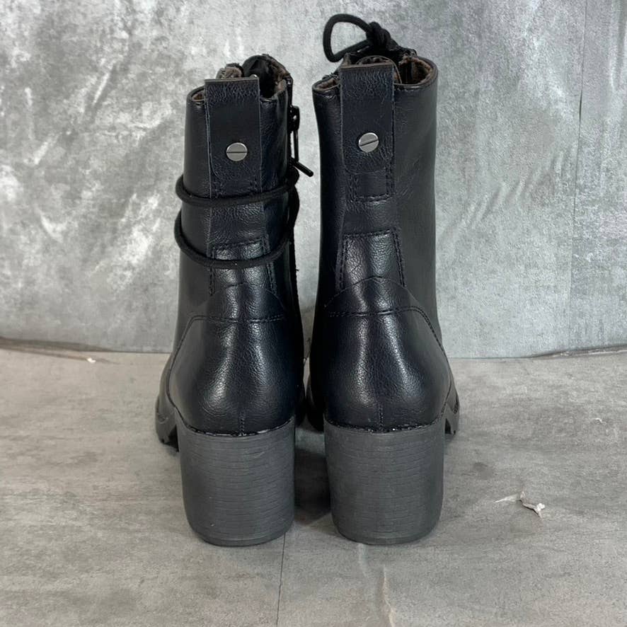 SUN+STONE Women's Black Sloanie Block-Heel Lace-Up Side-Zip Hiker Boots SZ 9
