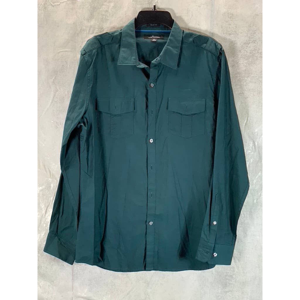 MARC ANTHONY Men's Green Slim-Fit Button-Up Long-Sleeve Shirt SZ L