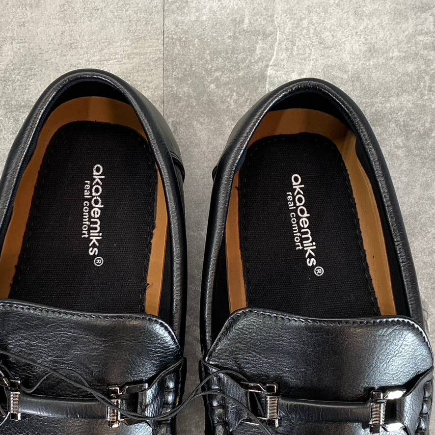AKADEMIKS Men's Black Faux-Leather Stride Driving Slip-On Loafers SZ 10