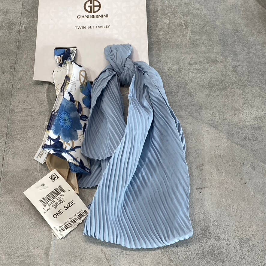 GIANI BERNINI Women's Neutral Blue Logo Floral & Solid Twin Set Twilly Scarves