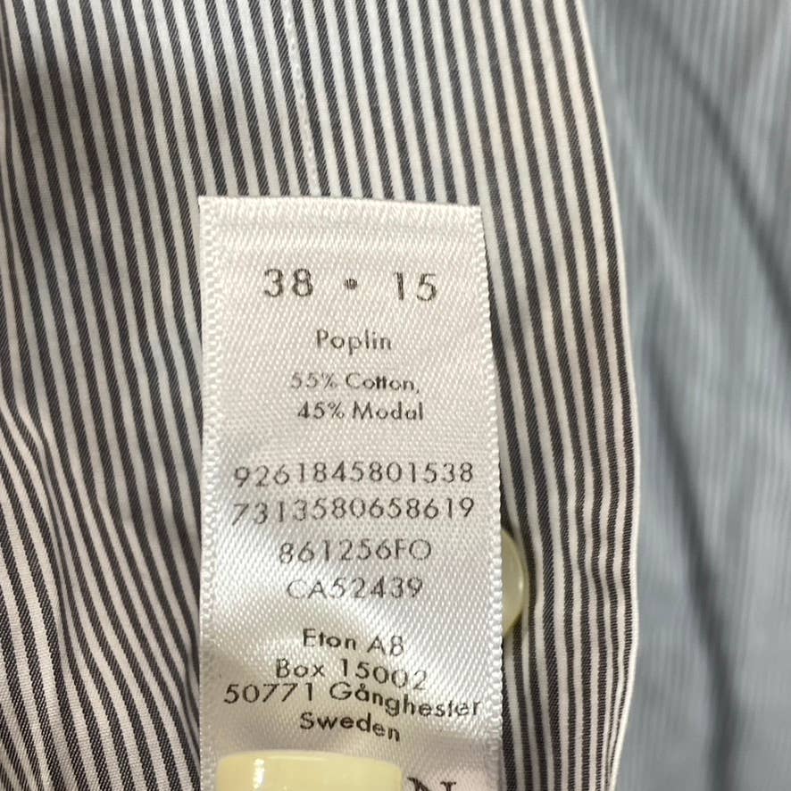 ETON Men's Grey Striped Slim Button-Up Long-Sleeve Poplin Shirt SZ S(38/15)