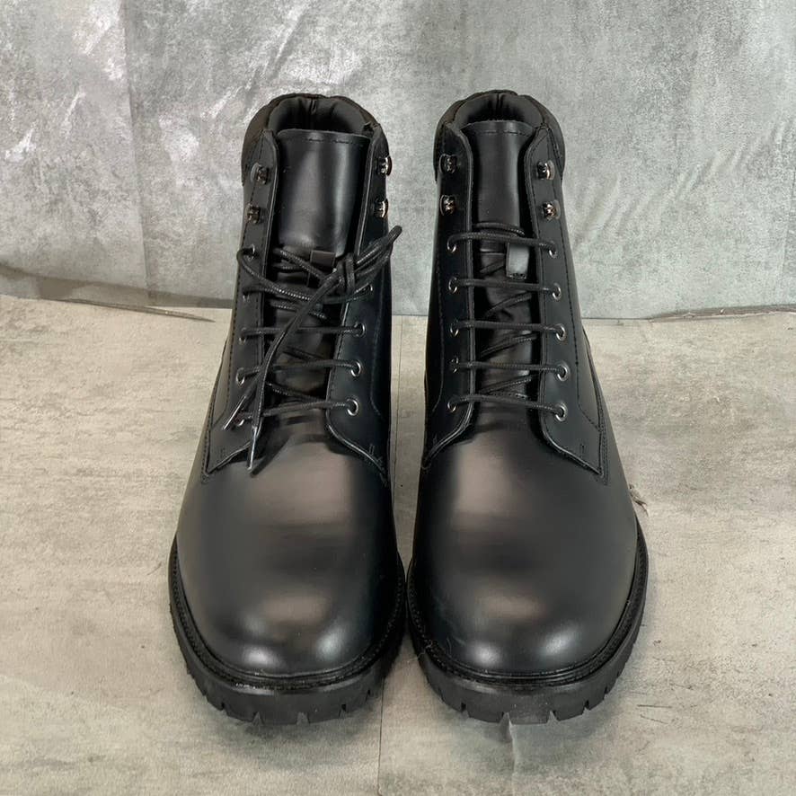 CALVIN KLEIN Men's Black Leather Cavin Lug-Sole Lace-Up Combat Boots SZ 13