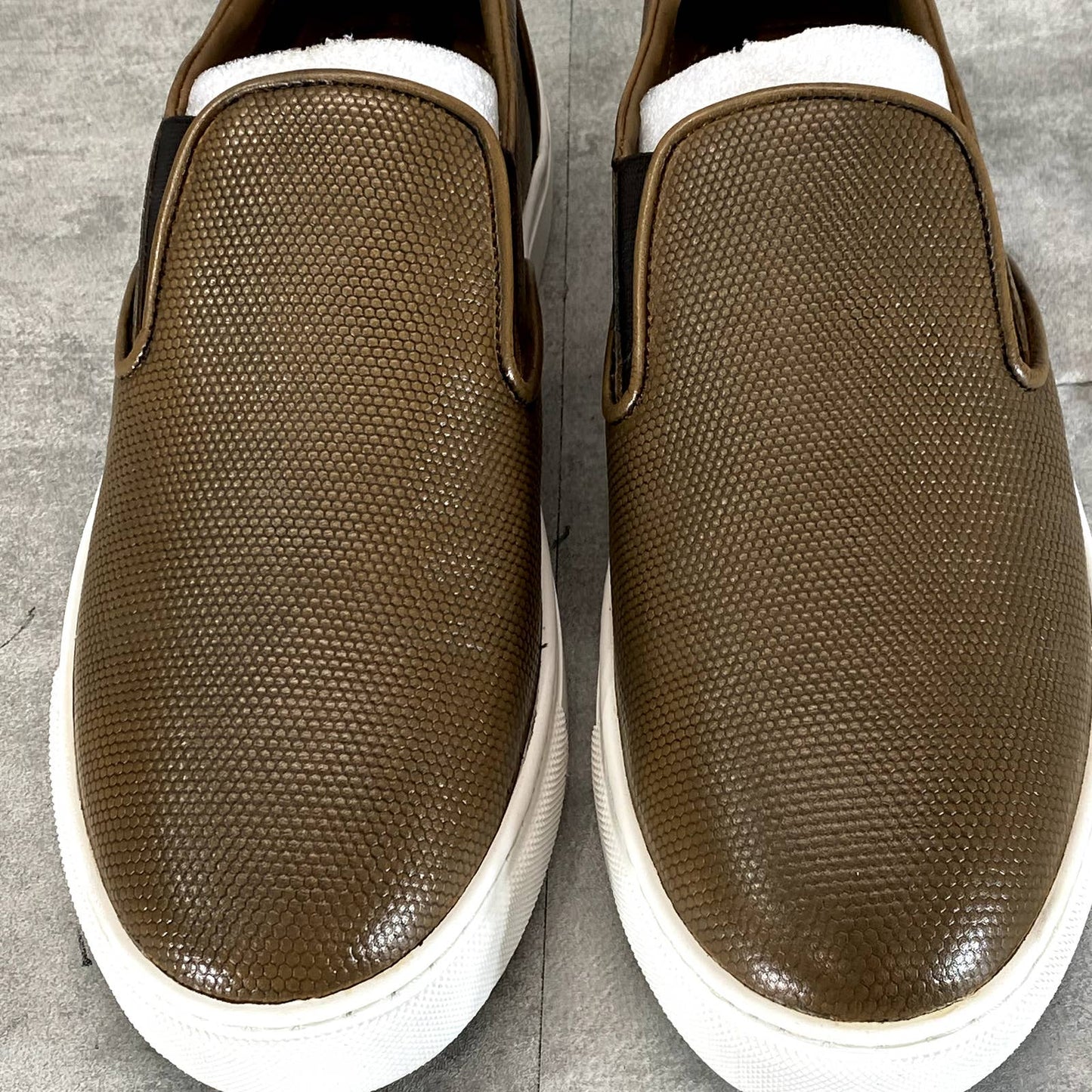 THOMAS & VINE Men's Brown Leather Conley Slip-On Sneakers SZ 10