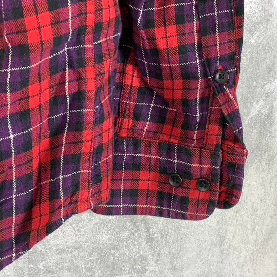 AUTHENTIC SHIRT Men's Red/Navy Flannel Button-Up Long Sleeve Cotton Shirt SZ M