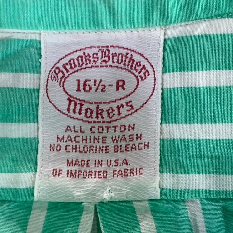 BROOKS BROTHERS Men's Green Striped Regular-Fit Button-Up Shirt SZ 16.5