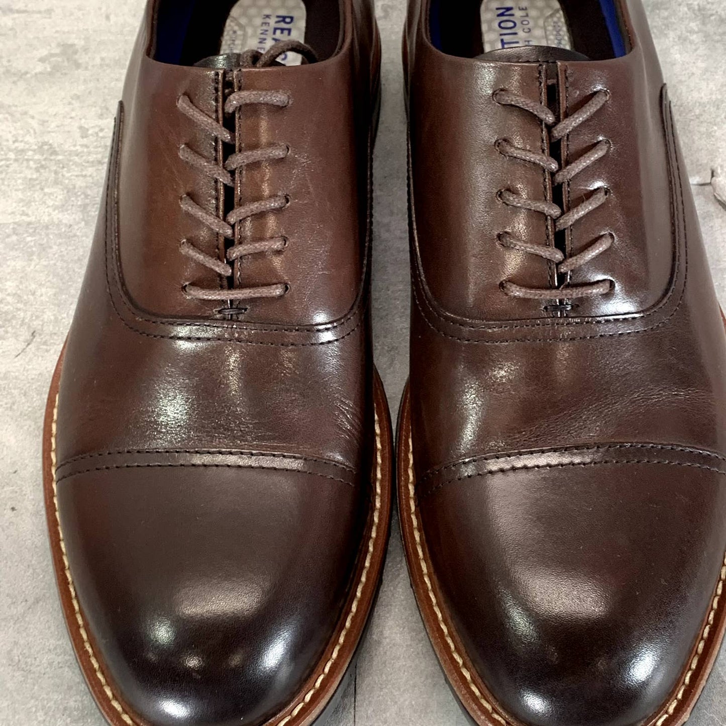 KENNETH COLE REACTION Men's Espresso Klay Flex Cap-Toe Oxfords SZ 11