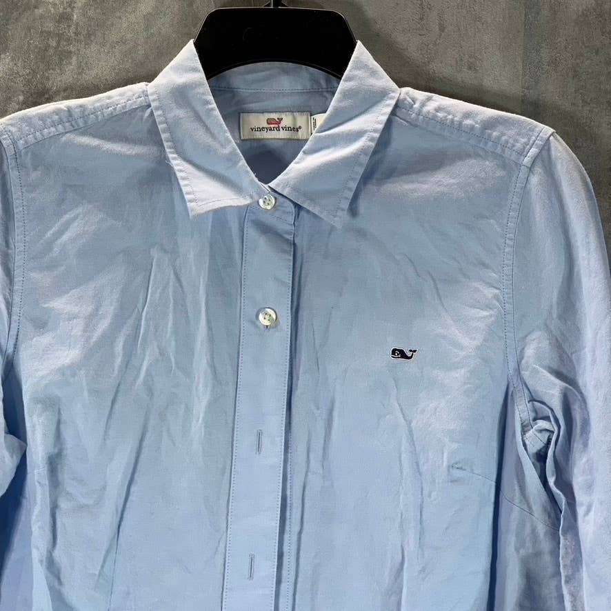VINEYARD VINES Women's Light Blue Solid Button-Up Long-Sleeve Oxford Shirt SZ 8