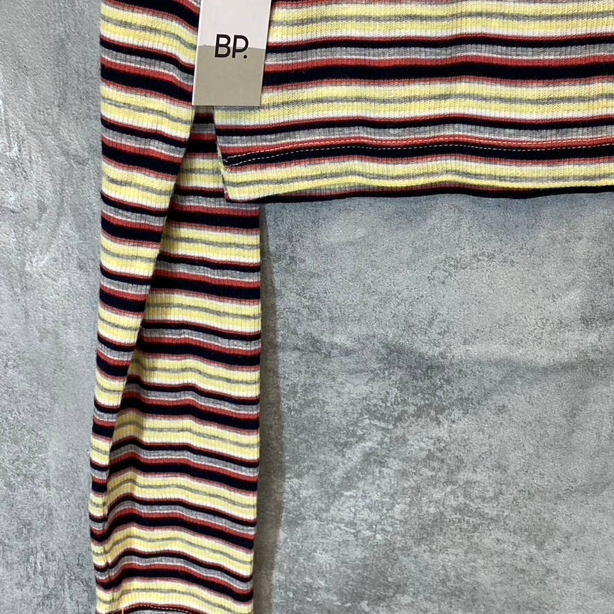 BP. Women's Yellow Multi Stripe Ribbed Mock Neck Long Sleeve Crop Top SZ XL