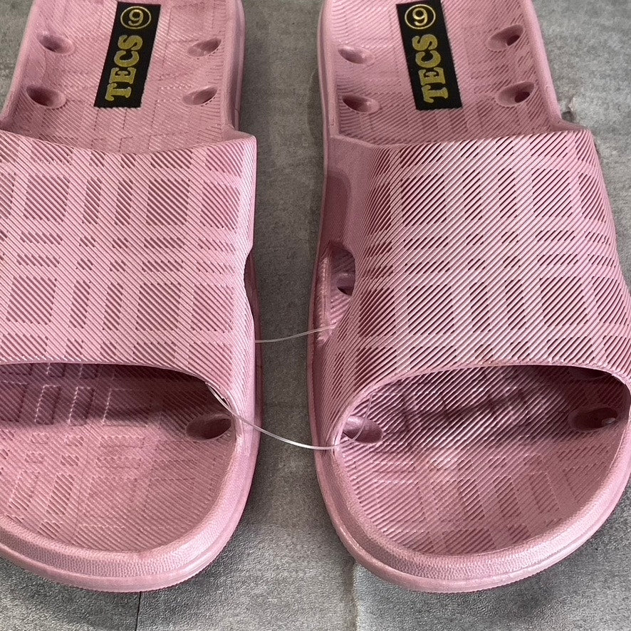 TECS Women's Rose Pink PVC Round-Toe Slide Sandals SZ 7