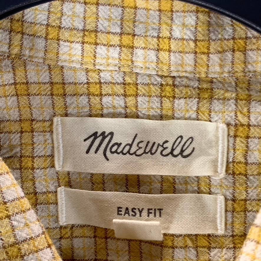MADEWELL Men's Ornate Gold Plaid Easy-Fit Button-Up Short-Sleeve Shirt SZ XS
