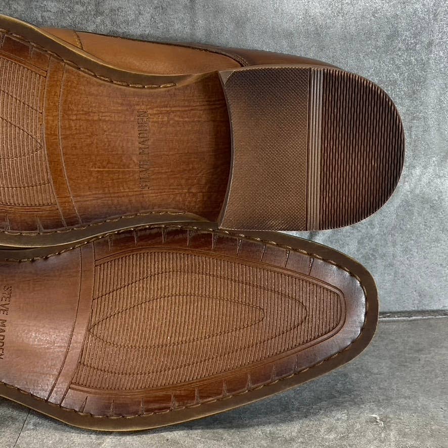 STEVE MADDEN Men's Light Tan Leather Zane Tonal & Textured Mid Oxford Shoes