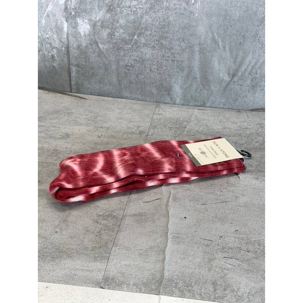 Sun + Stone Men's Red Tie Dye Knit Crew Single Sock SZ 10-13