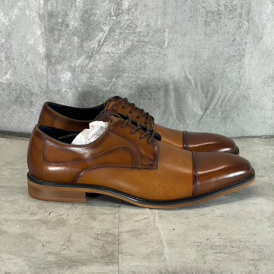STEVE MADDEN Men's Light Tan Leather Zane Tonal & Textured Mid Oxford Shoes