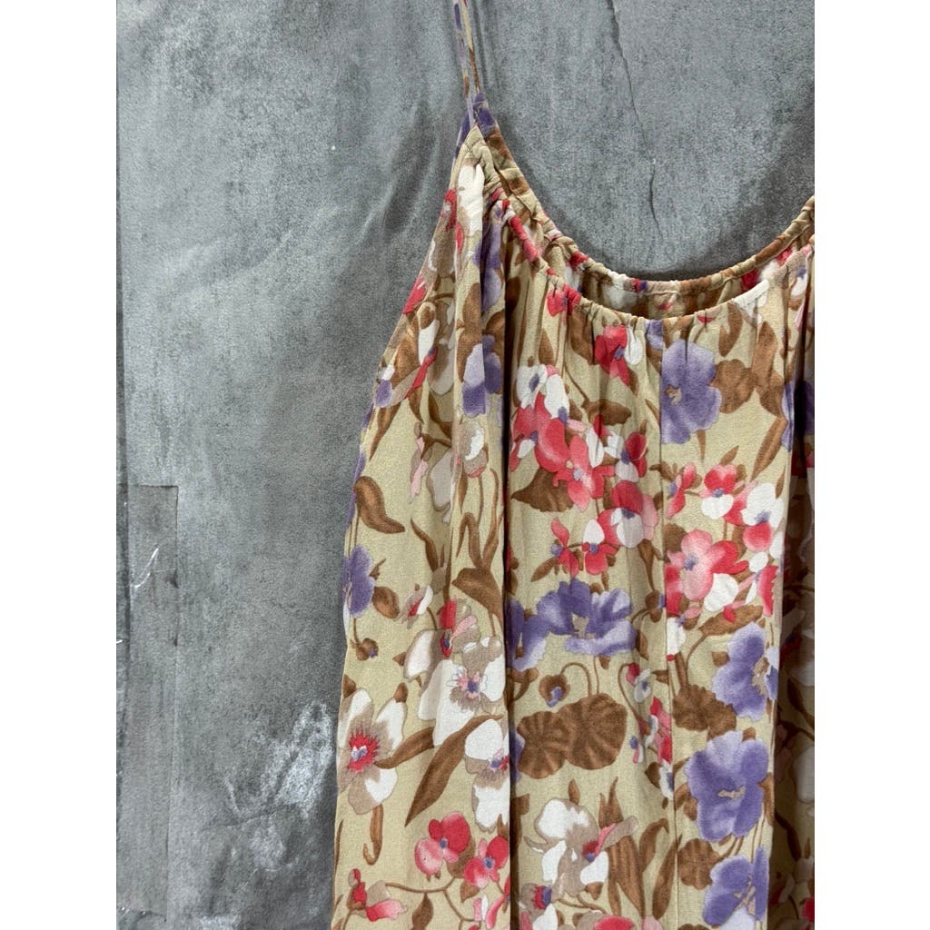 TUCKER Women's Tan Floral Print Scoop Neck Loose-Fit Tank Top SZ P (S/M)