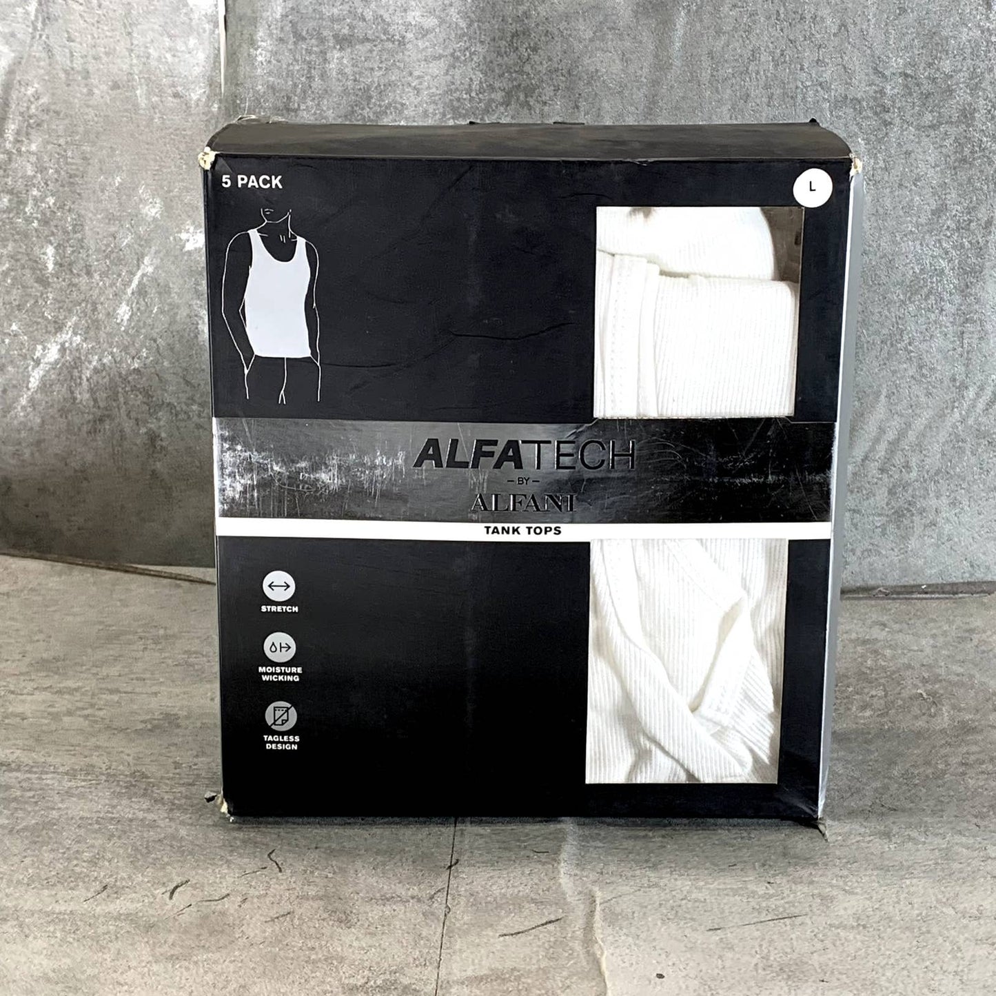 ALFANI Men's White Alfa-Tech 5-Pack Ribbed Tagless Tank Top SZ L