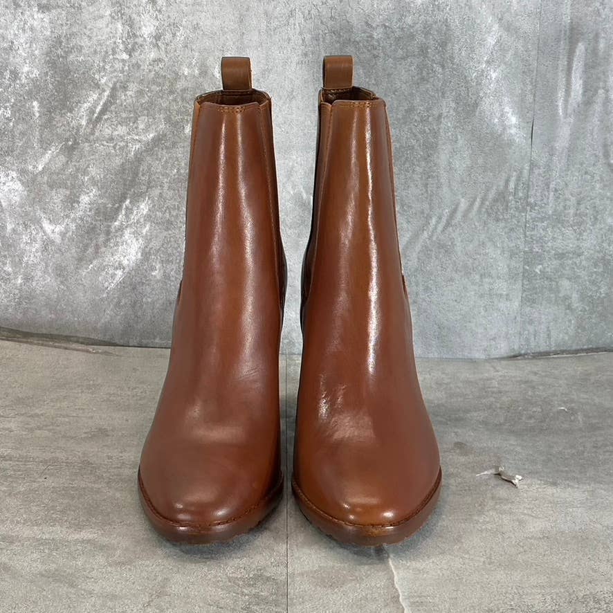 LAUREN RALPH LAUREN Women's Cognac Leather Mylah Almond-Toe Boots SZ 7.5