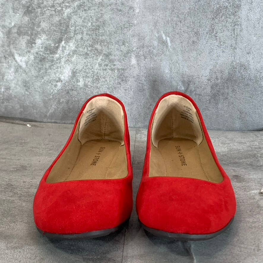 SUN+STONE Women's New Red Micro Eliana Memory Foam Round-Toe Slip-On Flats SZ7.5