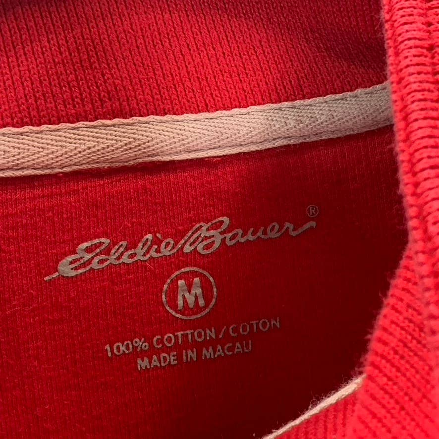 EDDIE BAUER Men's Red Quarter-Zip Cotton Pullover Sweater SZ M