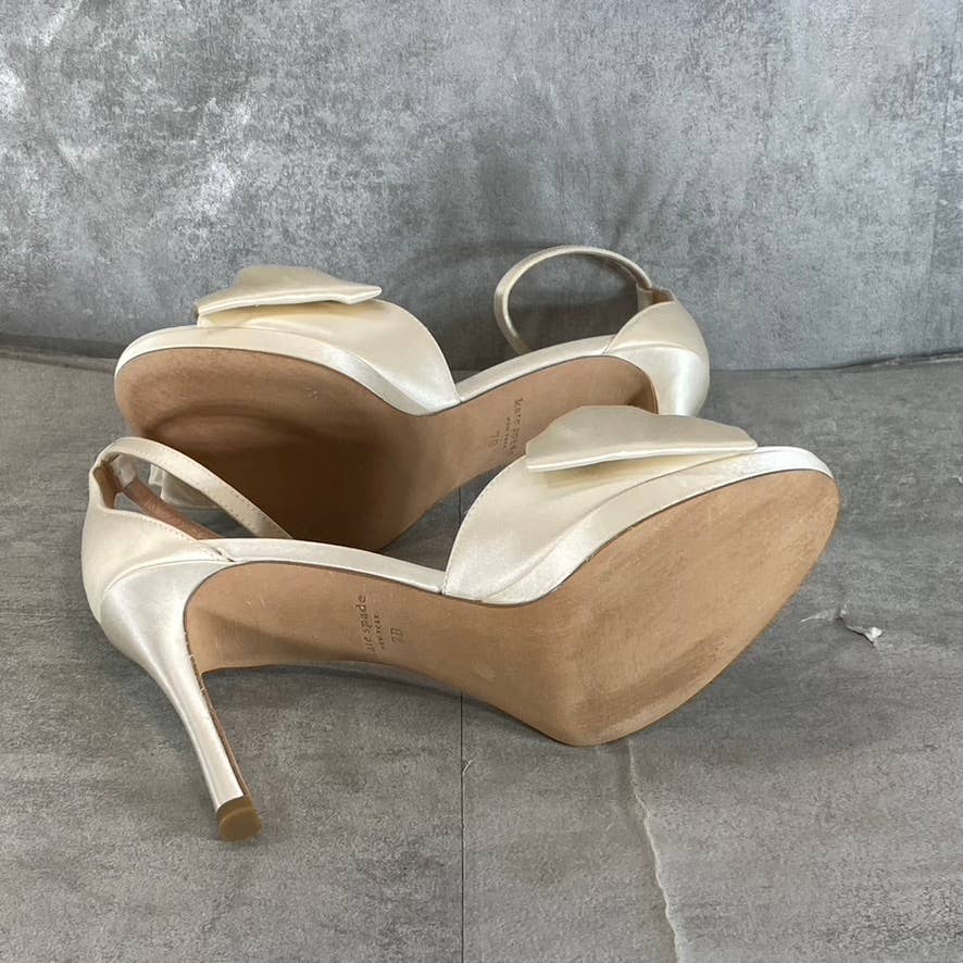 KATE SPADE Women's Ivory Satin Bridal Bow Ankle-Strap Stiletto Dress Sandals SZ7