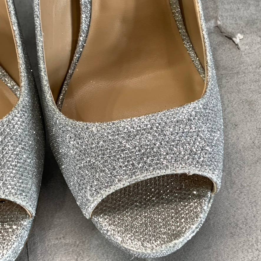 THALIA SODI Women's Silver Rhinestone Lenna Stiletto Peep-Toe Pumps SZ 8