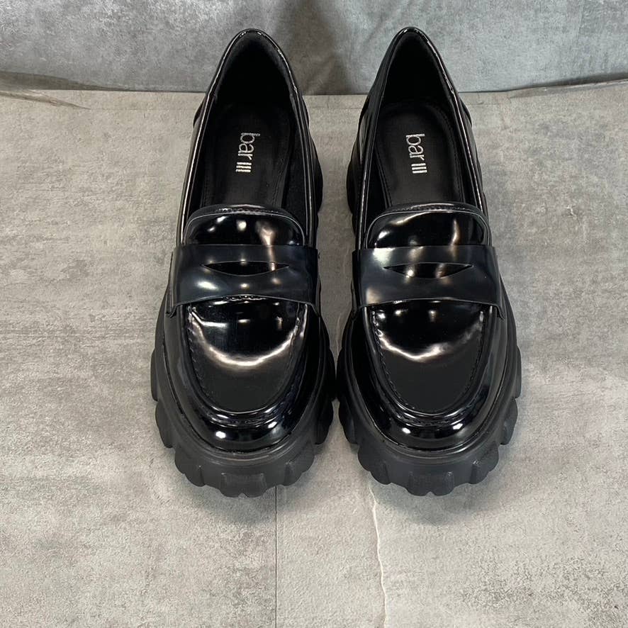 BAR III Women's Black Smooth Paz Lug-Sole Platform Slip-On Penny Loafers SZ 8