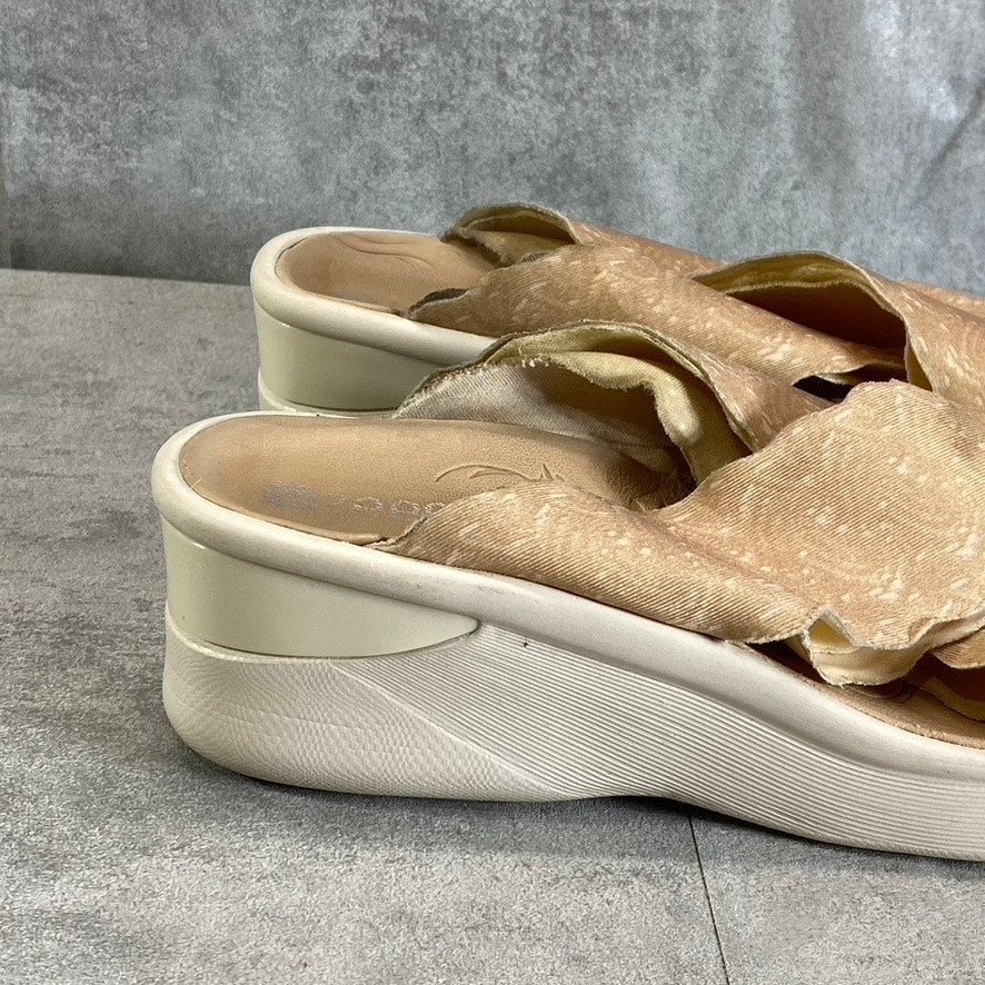 BZEES Women's Almond Sahara Washable Fabric Wedge Slide Sandals SZ 7