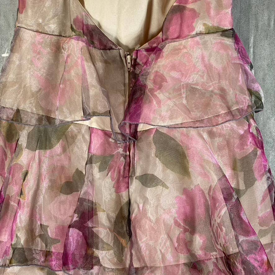 SPEECHLESS Juniors' Grey/Fuchsia Organza Floral-Print Tiered Halter Dress SZ 9