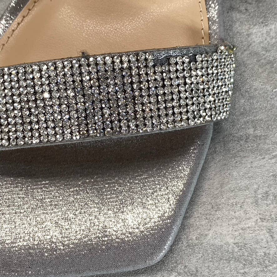 STEVE MADDEN Women's Silver Rhinestone Tiaa Square-Toe Two-Piece Sandals SZ 7