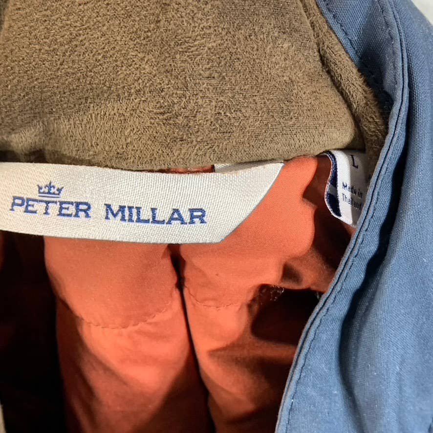 PETER MILLAR Men's Navy Waxed Cotton Safari Water Resistant Full-Zip Jacket SZ L