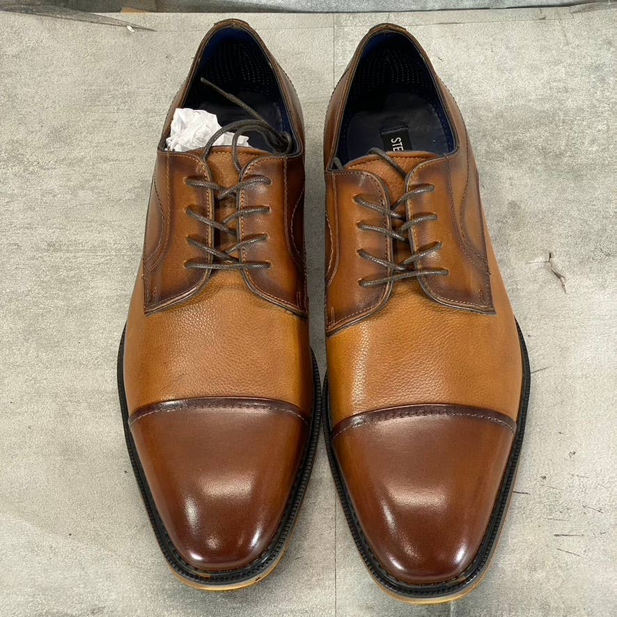 STEVE MADDEN Men's Light Tan Leather Zane Tonal & Textured Mid Oxford Shoes