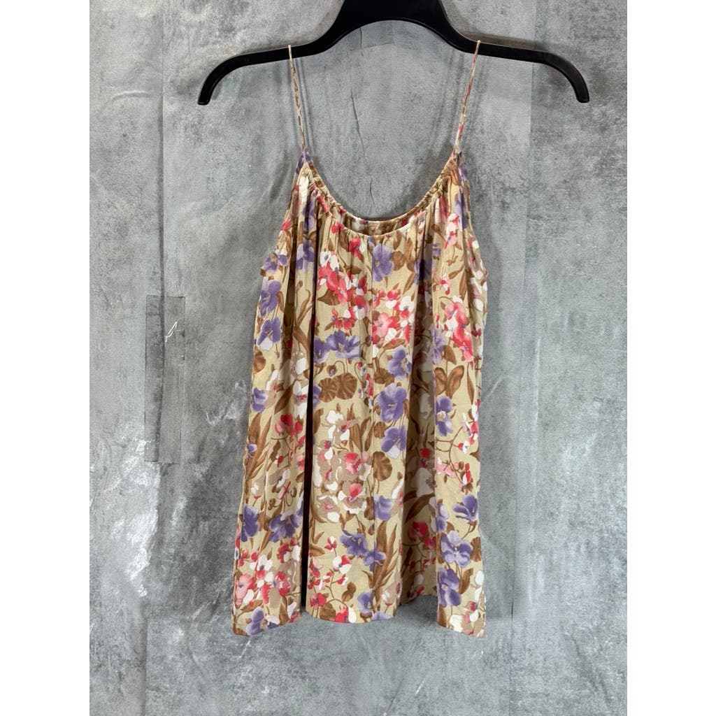 TUCKER Women's Tan Floral Print Scoop Neck Loose-Fit Tank Top SZ P (S/M)