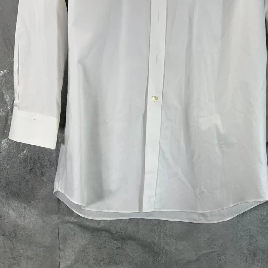 PAUL FREDRICK Men's White Non-Iron Cotton Pinpoint Solid Dress Shirt SZ 16-32