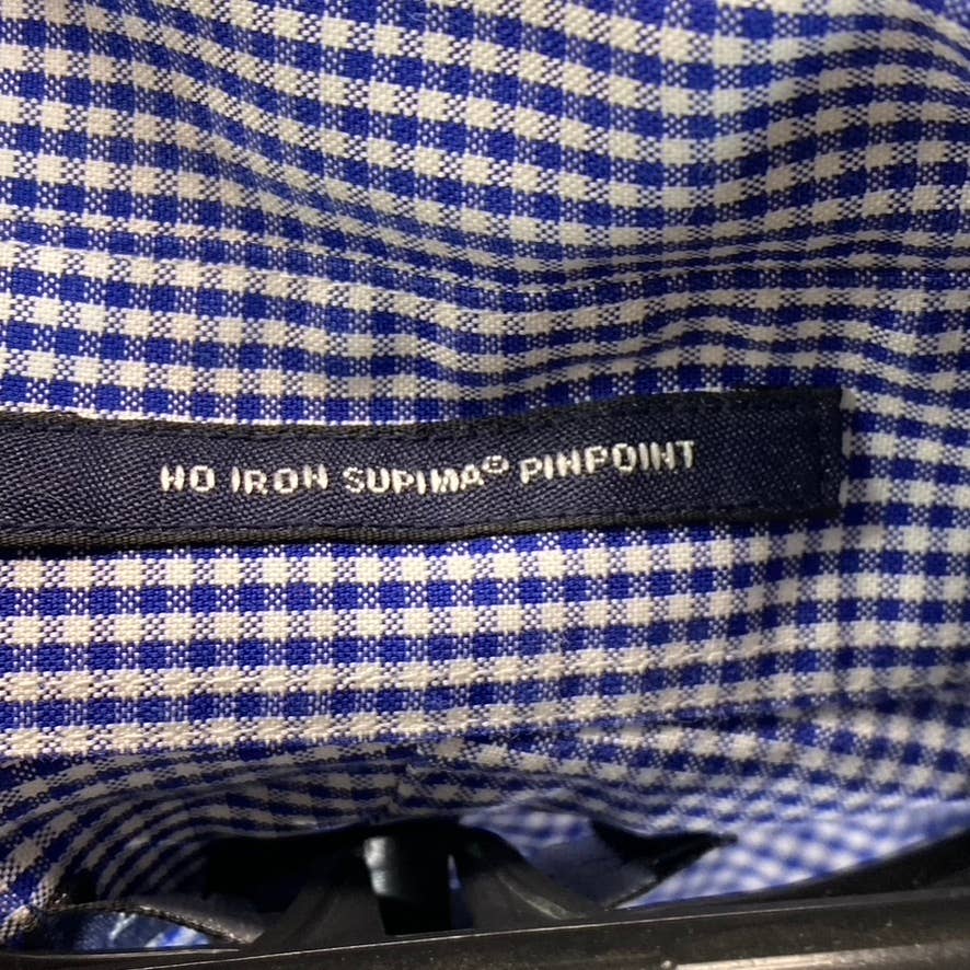 LANDS' END Men's Rich Sapphire Check No-Iron Supima Pinpoint Shirt SZ 15.5/32
