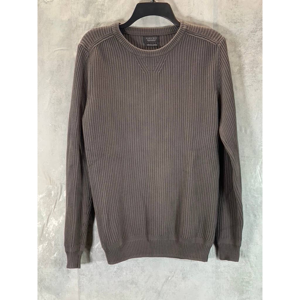 ZARA MAN Men's Brown Knit Crewneck Cotton Pullover Sweater SZ M