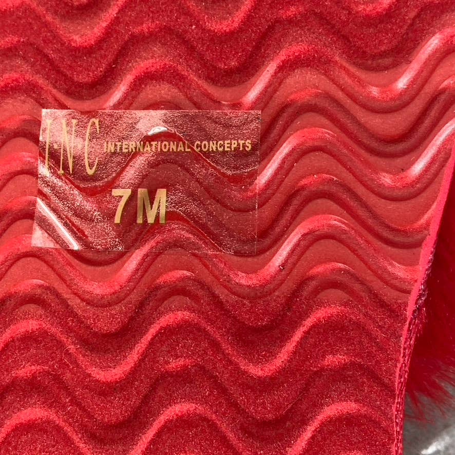 INC INTERNATIONAL CONCEPTS Women's Red Faux-Fur Yuri Slide Slippers SZ 7
