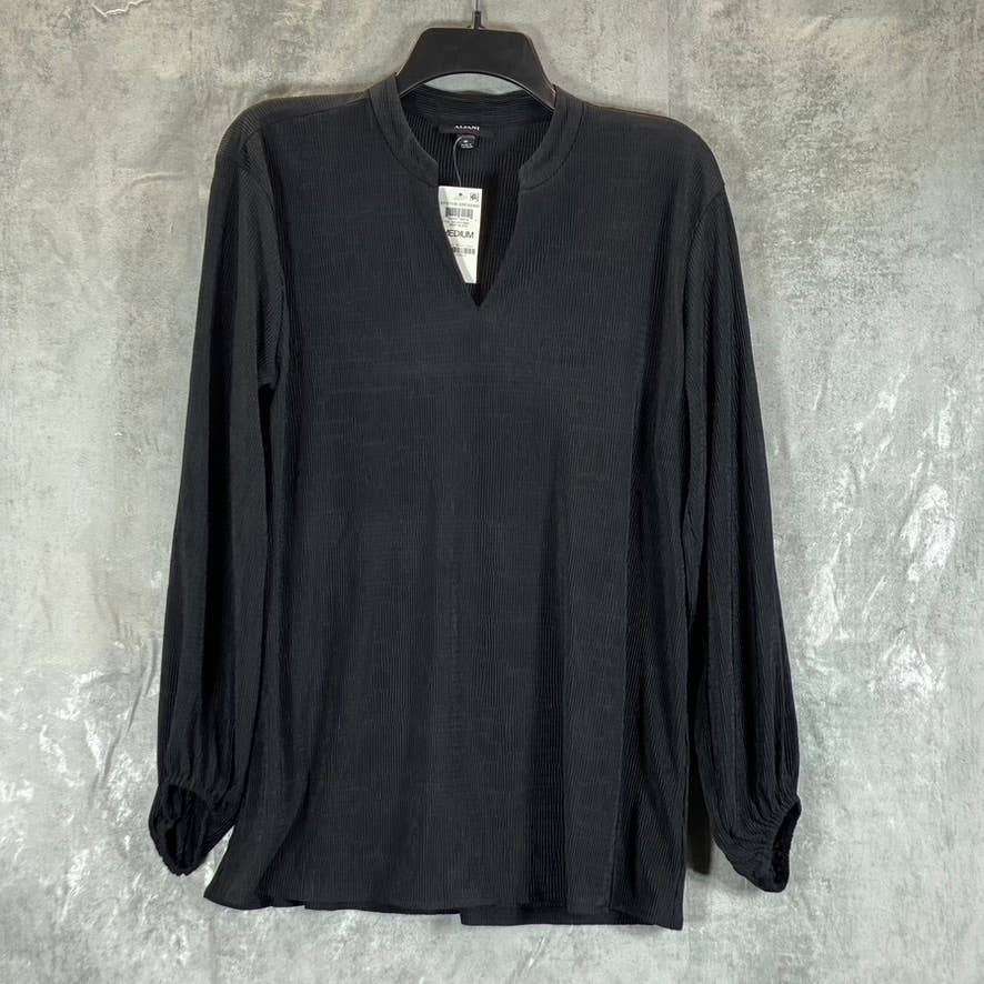 ALFANI Women's Deep Black V-Neck 3/4 Balloon-Sleeve Tunic Top SZ M