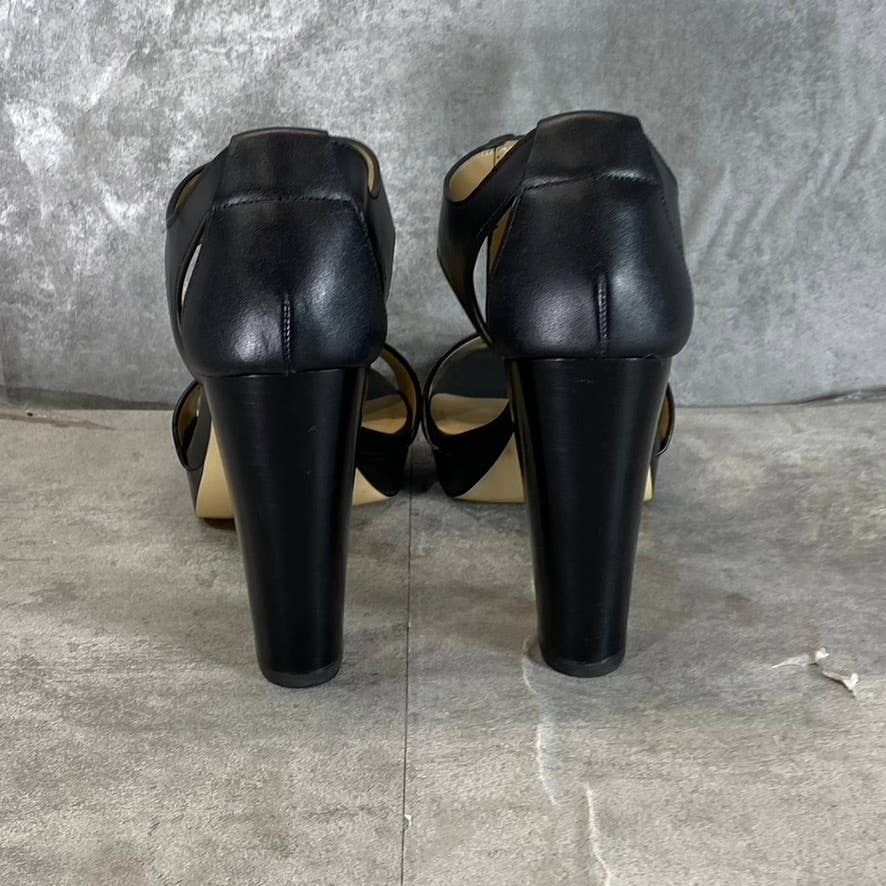 MICHAEL MICHAEL KORS Women's Black Leather Berkley T-Strap Platform Sandals SZ 9