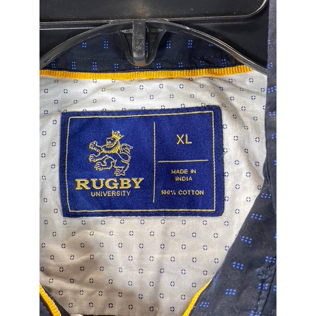 RUGBY UNIVERSITY Men's Navy Printed Button-Up Short-Sleeve Shirt SZ XL