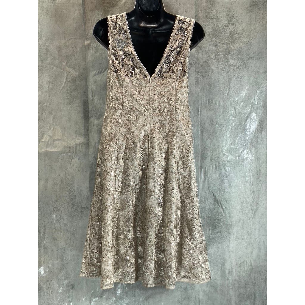 ADRIANNA PAPELL Women's Marble Embroidered Sequin Sleeveless Cocktail Dress