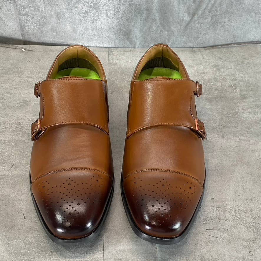 VANCE CO. Men's Tan Atticus Monk Strap Slip-On Cap-Toe Dress Shoes SZ 9.5