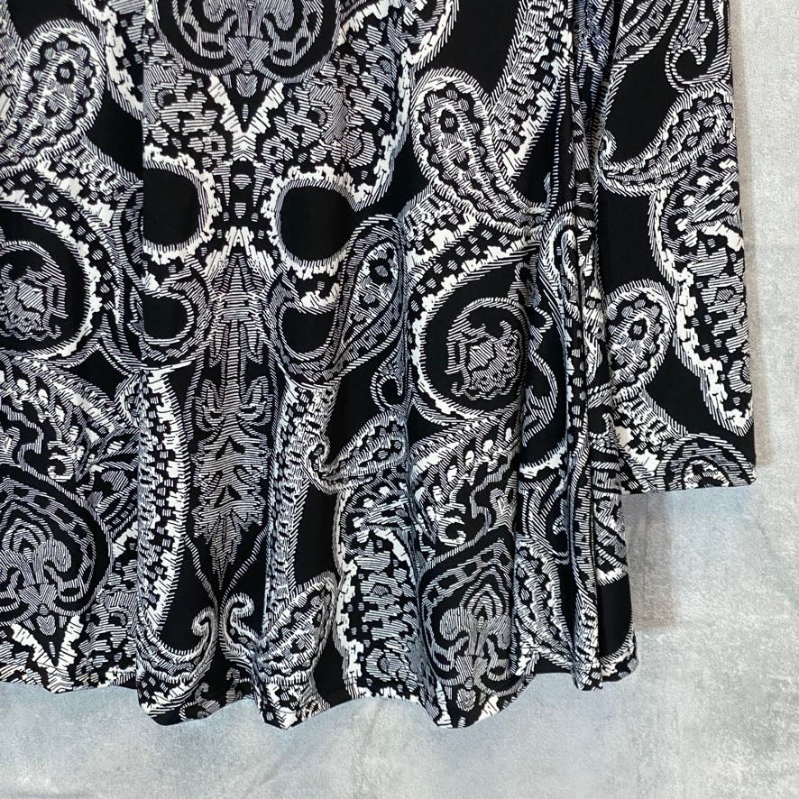 24/7 COMFORT APPAREL Women's Black Paisley Scoop Neck Long Sleeve Tunic Top SZ M