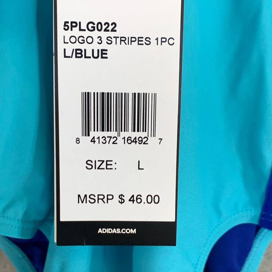 ADIDAS Girl's Light Blue Logo Front 3 Stripe One-Piece Pull-On Bathing Suit SZ L