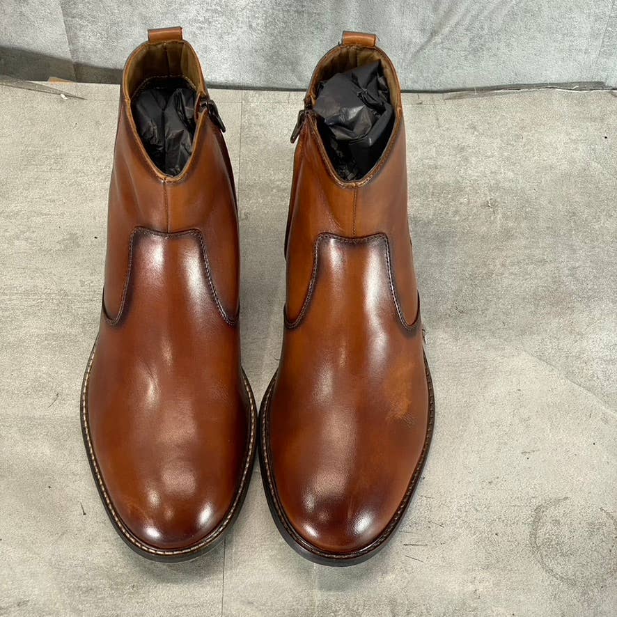 THOMAS & VINE Men's Brown Leather Faust Round-Toe Side-Zip Ankle Boots SZ 10