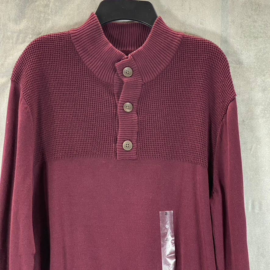 CLUB ROOM Men's Red Plum Button Mock Neck Pullover Sweater SZ S